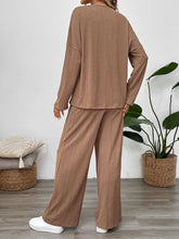 Perfee Quarter Button Long Sleeve Top and Pants Set OutfitFlow